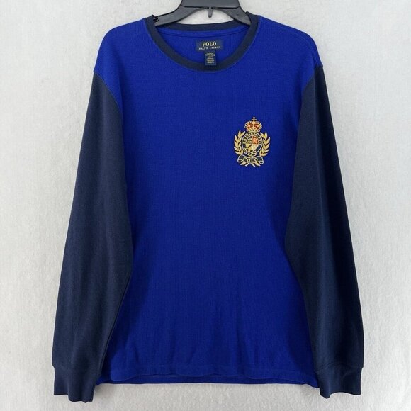 Polo Ralph Lauren Sleepshirt Men's L Blue Navy Colorblock Thermal Waffle Knit - Picture 2 of 13